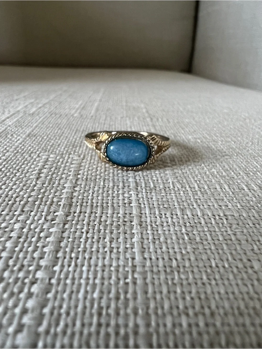 Gold Tone Ring with Blue Stone